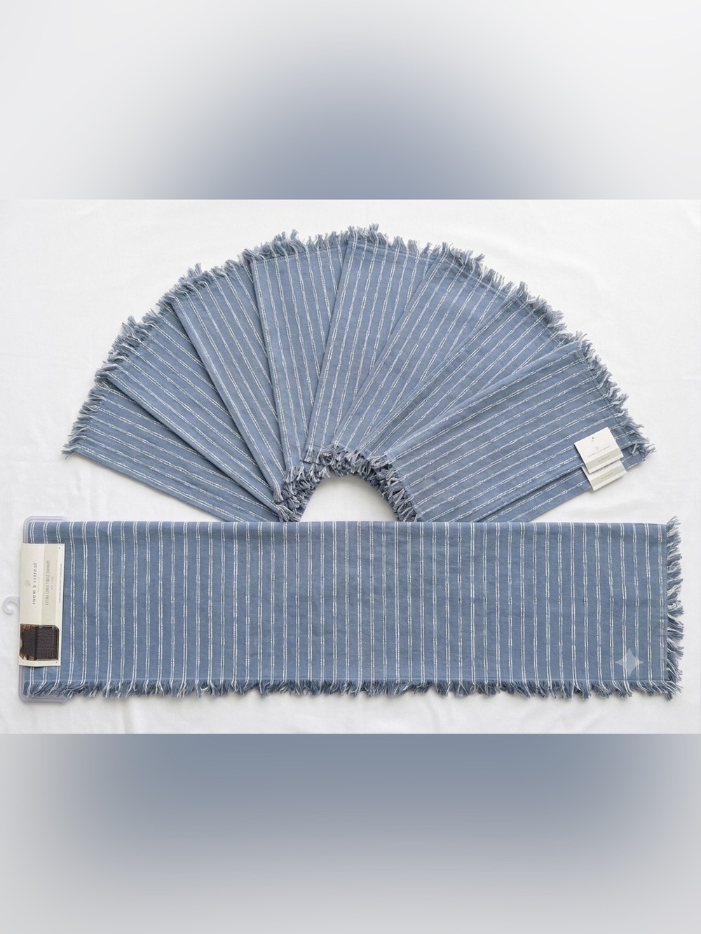 💙 NWT Room & Retreat Blue Fringe Table Set — 8 Placemats + Runner 🏡✨